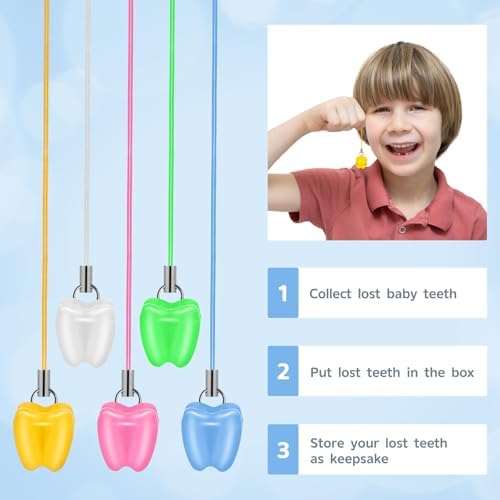 Child wearing tooth saver necklace milk teeth holder