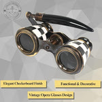 Close up of manual focus wheel on brass theater glasses