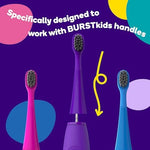 Genuine BURST replacement heads for kids showing interdental bristle cut.
