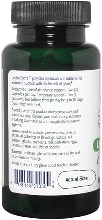 Vitanica Lysine Extra immune support nutritional label details