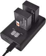 DSTE camera battery bundle retail packaging showcasing product components