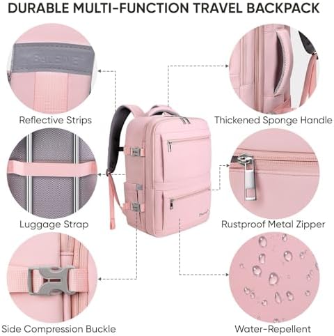 BALEINE aesthetic pink travel gear featuring dedicated shoe compartment and passport security pocket