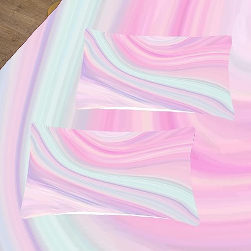 Twin size bed styled with Bodhi colorful marble fitted sheet and pillowcase