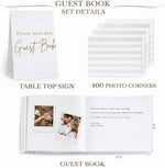 Close up of 3D gold lettering on floral wedding guest book cover