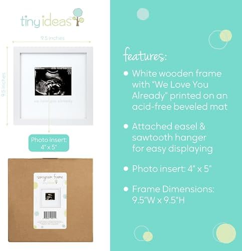 Gender neutral baby shower gift photo frame by Tiny Ideas showcasing minimalist design on a nursery tabletop.