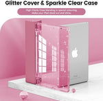 INFILAND pink sparkle folio showing integrated pencil holder slot