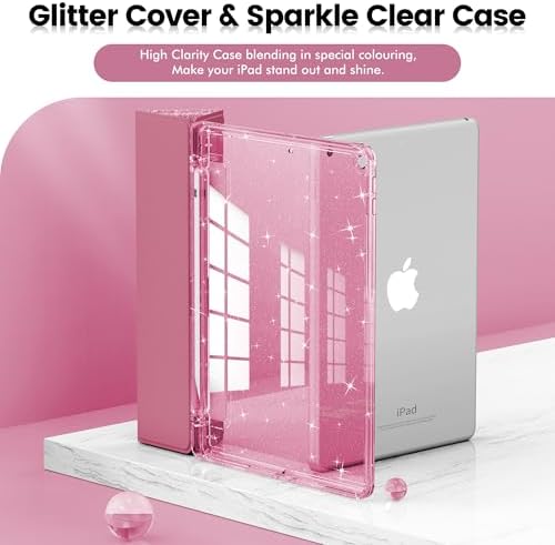 INFILAND pink sparkle folio showing integrated pencil holder slot