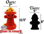 Red fire hydrant sprinkler for toddlers showing top yellow rotating component