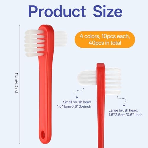 Close up view of the dual-headed firm bristles on the T-shaped false teeth cleaning brush.