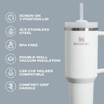 Stanley vacuum insulated large capacity water tumbler for car cup holders.