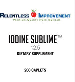 Relentless Improvement Iodine Sublime supplement facts label showing iodine and potassium iodide ingredients.