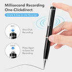 Premium spy pen voice recorder showcasing the top physical activation button interface