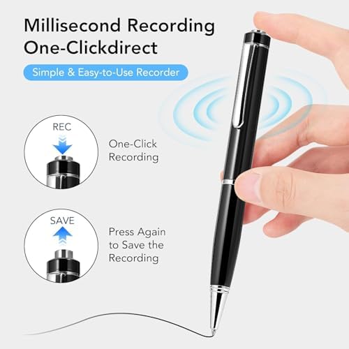 Premium spy pen voice recorder showcasing the top physical activation button interface