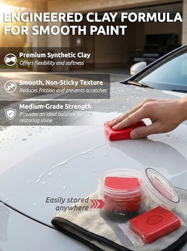 Close up view of the synthetic elastic clay putty material used for removing vehicle paint contamination and road grime