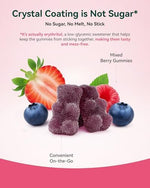Mixed berry flavor magnesium glycinate chewable gummies spilling out of container