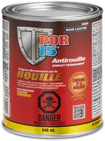 POR-15 rust prevention paint can showing gloss black finish