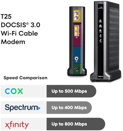 Top view of Arris T25 gigabit cable modem unit.