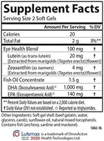Close-up view of the 1000 mg DHA and 20 mg Lutein dosage callouts on the Carlson Labs premium supplement bottle.