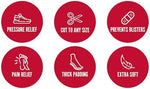 Leader foot care moleskin padding applied to the heel for friction prevention.