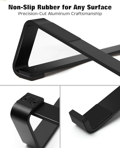 Ventilated desktop notebook holder highlighting open airflow cooling system design.