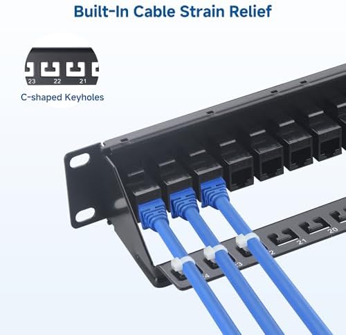 Cable Matters 10Gbps rackmount panel with included C-shaped keyholes and premium metal construction.