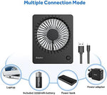 EasyAcc foldable travel fan adjusted to a ninety degree angle highlighting the multi position stand.