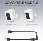 Cordro continuous power adapter showing the detachable wall plug and USB converter components for home security devices.