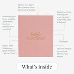 Side angle of the dusty rose baby scrapbook highlighting the flat lay spine design