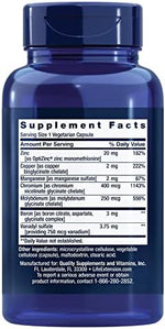 Life Extension Only Trace Minerals supplement facts panel showing zinc chromium and boron dosages