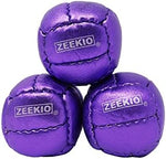 Premium imported Zeekio Galaxy leather juggling balls demonstrating the sixty seven millimeter baseball size