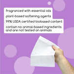 Beyond lavender scented fabric softener sheets side panel showing USDA biobased certification