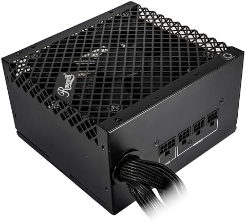 Rosewill ATX 3.1 power supply unit showing modular interface ports and fan ventilation grill