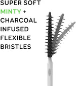 Sleek refillable hygienic travel case filled with minty charcoal dental picks