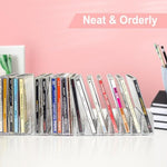 Vowcarol media shelf storage and organization racks highlighting the raised transparent dividers.