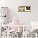 Close up view of the handmade white string art heart on the VILIGHT baby gender reveal gift frame