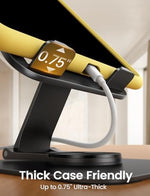 Lamicall universal desk stand holding an e-reader in portrait mode with anti scratch rubber pads visible