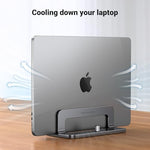 UGreen universal vertical desk stand holding a heavy 17.3 inch gaming laptop securely