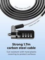 Multplx cut resistant galvanized steel cable layout displaying its full one point seven meter length.