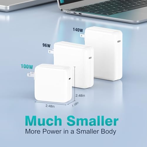 Side angle view of the MARSDOCK 100W laptop adapter with its wall prongs cleanly folded inside.