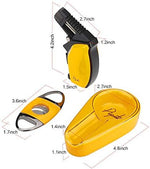 Side view demonstrating the ergonomic grip of the yellow single jet flame butane lighter being ignited