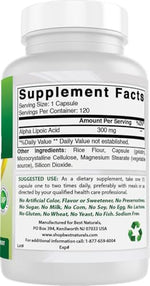 Best Naturals alpha lipoic acid 300mg capsule count and third party purity testing certification