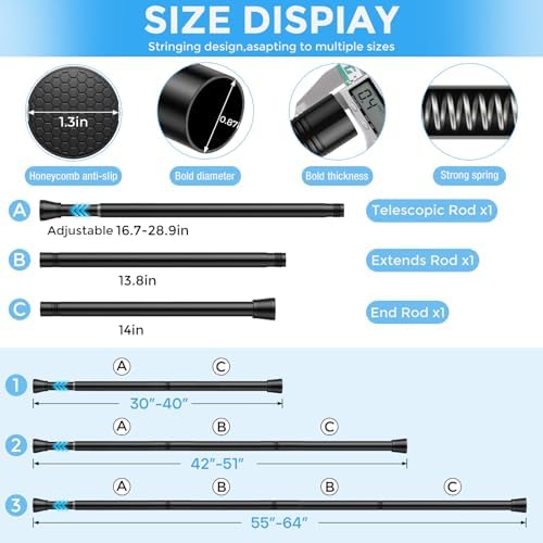 ZipGlo shower curtain rod showing honeycomb anti-slip rubber ends