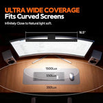 LYMAX screen light bar setup highlighting the wireless dial remote controller sitting on a wooden desk workspace.