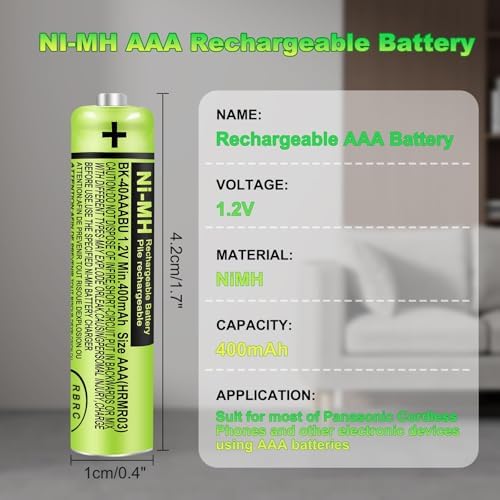 Eight pieces of 400mAh 1.2V Ni-MH AAA batteries arranged neatly outside the box.