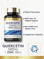 Authentic Carlyle Quercetin 500mg vegetarian capsules for respiratory health