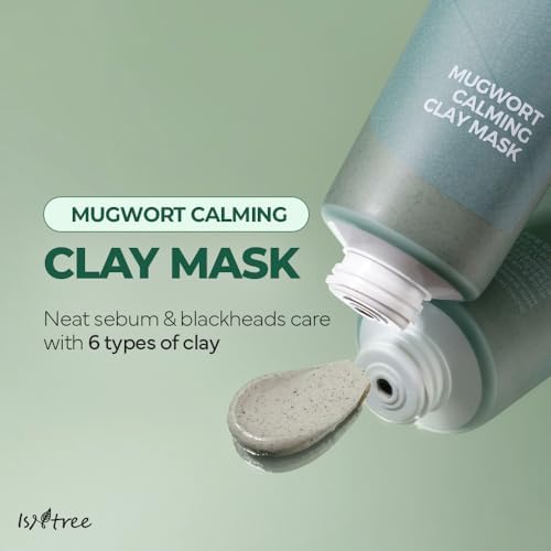 Isntree Mugwort Calming Clay Mask creamy texture with visible mugwort leaves and red bean powder