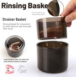 Denture Case, Leak Proof Denture Bath Cup, Full & Partial Denture Clean Holder Box with Strainer, Denture Brush, Denture Soaking Container Cups for Dentures, Retainers, Mouth Guard Storage Case -Black - Image 4