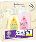 Back of Johnson's Baby Care Essentials packaging with ingredient details