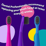 USA imported BURSTkids replacement toothbrush heads in blue color showing the interdental style bristle cut.