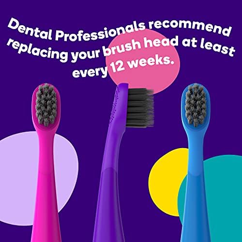 USA imported BURSTkids replacement toothbrush heads in blue color showing the interdental style bristle cut.